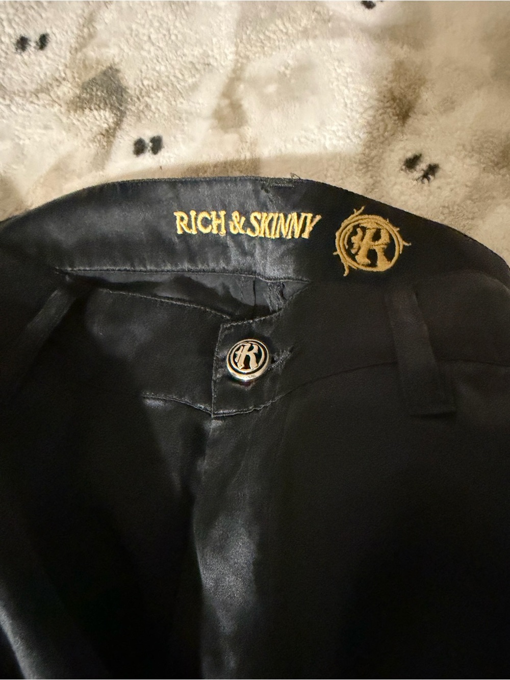 Rich & Skinny Men’s Black Dress Pants with Branded Button